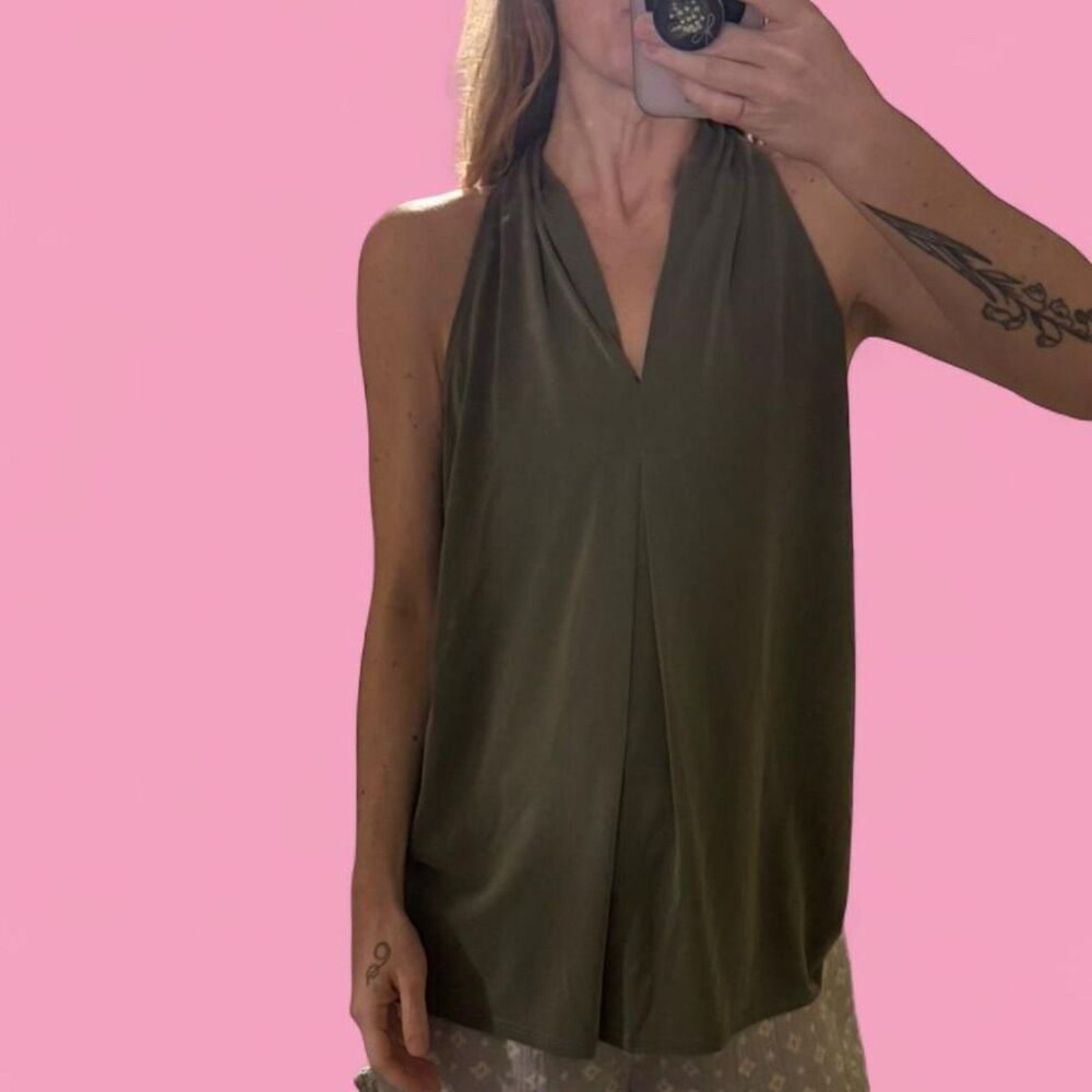 Green Envelope LA Olive Green Drape Neck Blouse sz large